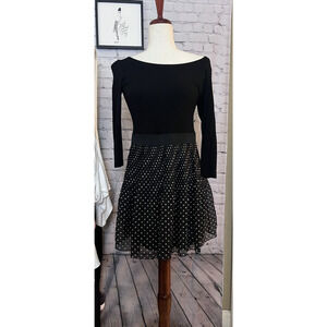 Forever 21 Long Sleeve Mixed Media Dress Black Cream Polka Dots Women’s Lg